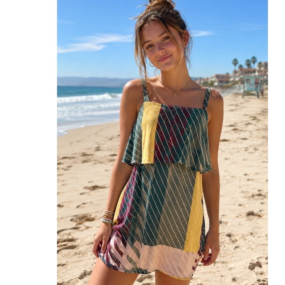 NWT Y2k O'Neill Shirt green Sz L  gold ruffle surfer Grannycore Whimsigoth